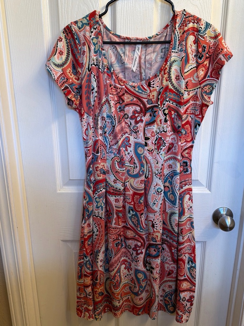 NY Collection Coral and Blue Paisley Short Sleeve Tunic Dress